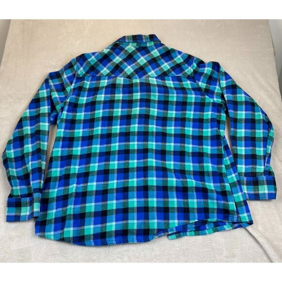 Vintage OP Ocean Pacific Mens Button Down Shirt 2XL Blue Green Plaid Flannel - Picture 10 of 10